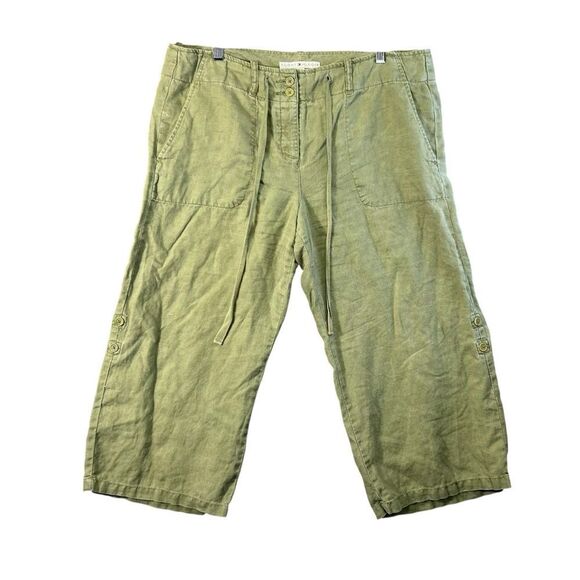 2005 y2k Tommy Hilfiger linen blend wide leg cargo crop pants size 12 roll up - Picture 1 of 16